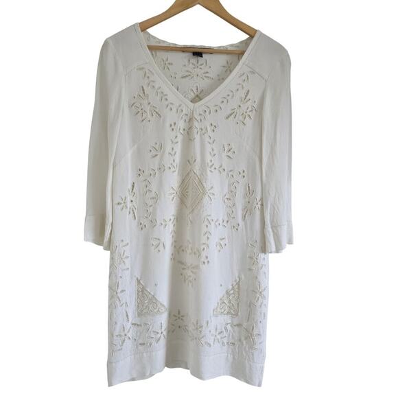 French Connection Dresses & Skirts - French Connection White Tunic Dress Eyelet Lace Embroidered XS/S Bride Wedding